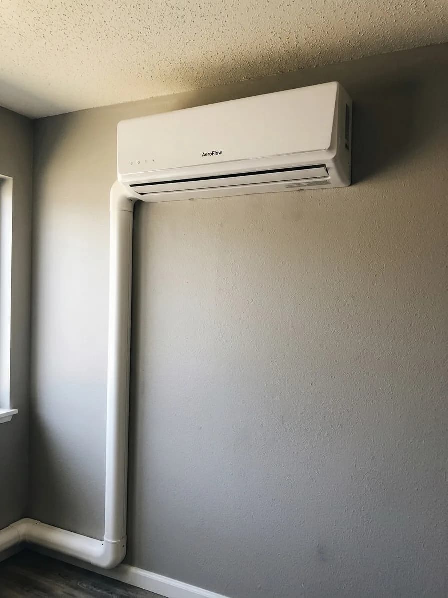 Wall-mounted ductless mini-split indoor head in a residential living space.