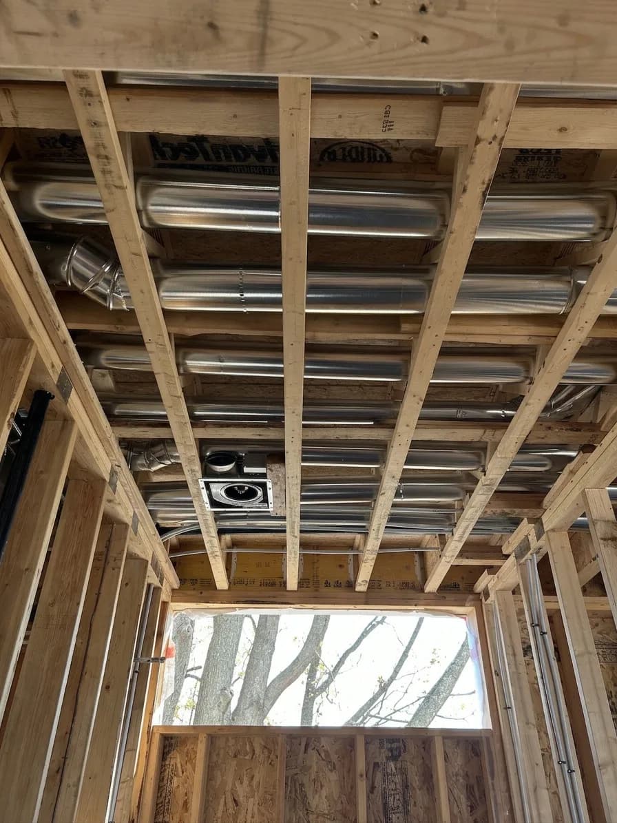Refrigerant lines routed neatly along a residential ceiling.
